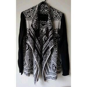 Skies Are Blue Waterfall Cardigan Sweater Aztec Design Cream & Black Size Large